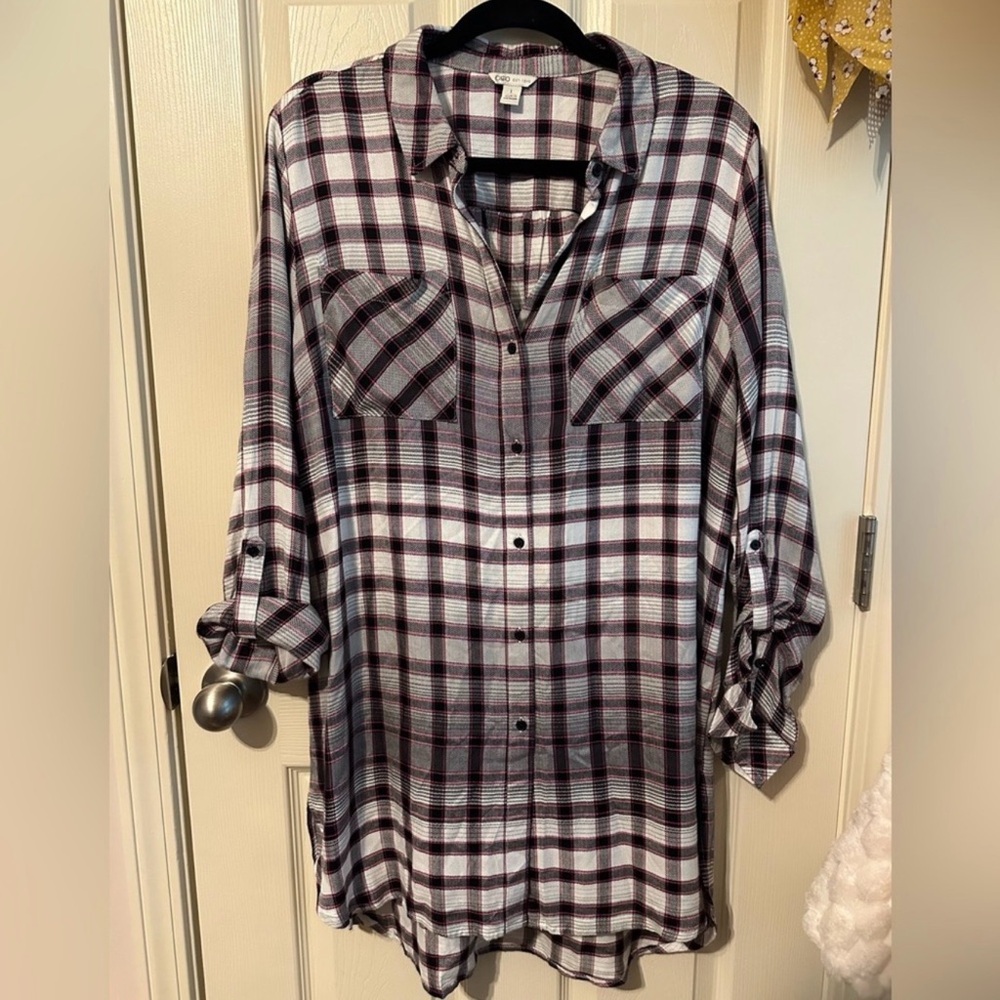 Cato Plaid Shirt- Black, White, Burgundy